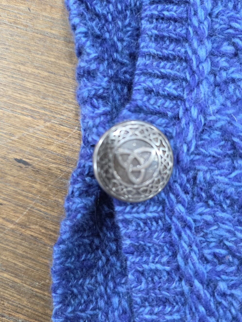 Aran Crafts 100% Merino Wool Cable Knit Zip Poncho Vest Blue, Size M - Picture 8 of 9